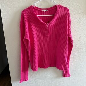 Sundry Fuchsia Long Sleeve Henley Top